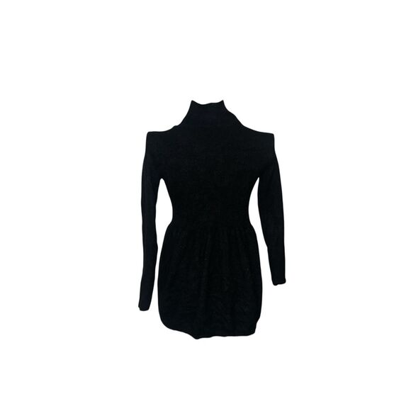 $350 Neiman Marcus Women's Black 100% Cashmere Turtle Neck Sweater short Dress S - Picture 4 of 7